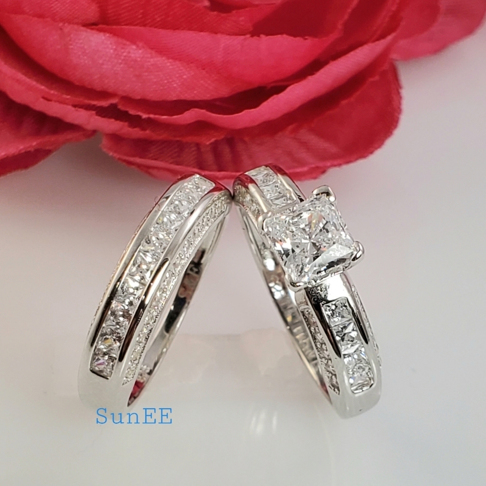 NEW 2.75CT PRINCESS DIAMOND CUT 925 STERLING SILVER WEDDING RING ENGAGEMENT RING